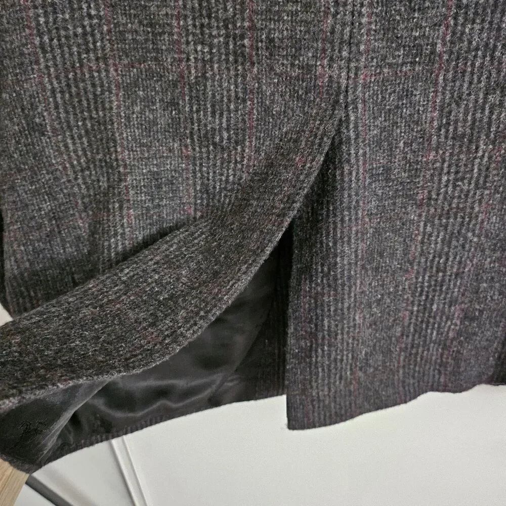 Burberry Blazer Jacket 46R XL Pure Camel Hair Wiedemans Dark Gray Plaid‎ Vintage